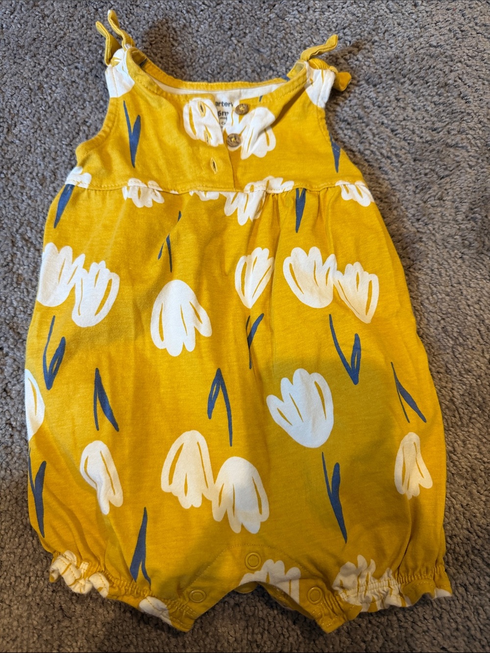 Carter's Yellow Floral Baby Romper with Blue Accents